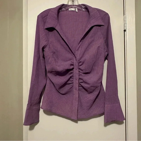 ASOS DESIGN crinkle textured ruched front shirt purple size 12 - Picture 1 of 6